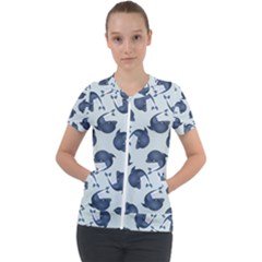 Blue Dolphins Pattern Short Sleeve Zip Up Jacket by TetiBright