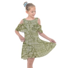 Vintage Mapa Mundi  Kids  Shoulder Cutout Chiffon Dress by ConteMonfrey