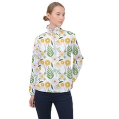 Flowers On A White Background Pattern                                                                    Women Half Zip Windbreaker