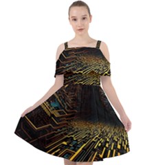 Data Technology Coding Pattern Cut Out Shoulders Chiffon Dress by Jancukart