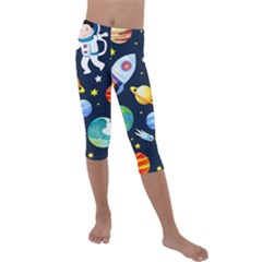 Space Galaxy Seamless Background Kids  Lightweight Velour Capri Leggings  by Jancukart