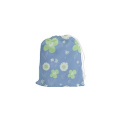 Daisy Flowers Pastel Green White Blue  Drawstring Pouch (xs) by Mazipoodles