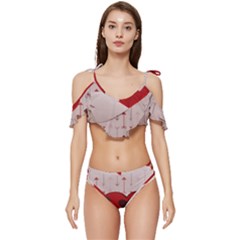 Valentine Day Heart Love Logo Ruffle Edge Tie Up Bikini Set	