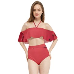 Valentine Day Logo Heart Ribbon Halter Flowy Bikini Set 