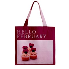 Hello February Text And Cupcakes Zipper Grocery Tote Bag