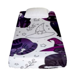 Witch Cat T- Shirt Cute Fantasy Space Witch Cats T- Shirt Fitted Sheet (single Size) by maxcute