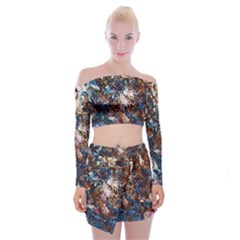 Brown Leaves Off Shoulder Top With Mini Skirt Set by DinkovaArt