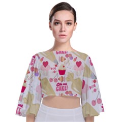 Desserts Pastries Baking Wallpaper Tie Back Butterfly Sleeve Chiffon Top by Ravend