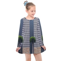 Exterior Building Pattern Kids  Long Sleeve Dress