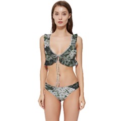 Exterior Building Pattern Low Cut Ruffle Edge Bikini Set