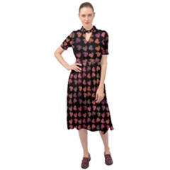 Mixed Colors Flowers Motif Pattern Keyhole Neckline Chiffon Dress by dflcprintsclothing