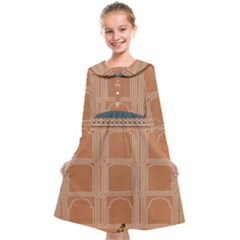 Person Stands By Tall Orange Wall And Looks- Up Kids  Midi Sailor Dress