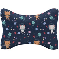 Cute-astronaut-cat-with-star-galaxy-elements-seamless-pattern Seat Head Rest Cushion by Vaneshart