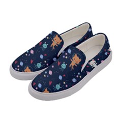 Cute-astronaut-cat-with-star-galaxy-elements-seamless-pattern Women s Canvas Slip Ons by Vaneshart