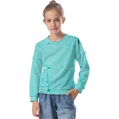 Teal Brick Texture Kids  Long Sleeve Tee With Frill 