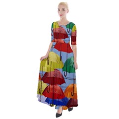 Umbrellas Colourful Half Sleeves Maxi Dress