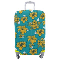 Turquoise And Yellow Floral Luggage Cover (medium) by fructosebat