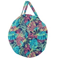 Neon Leaves Giant Round Zipper Tote by fructosebat