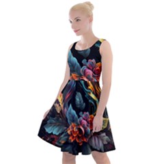 Flowers Flame Abstract Floral Knee Length Skater Dress by Jancukart