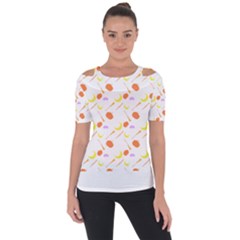 Pattern Design T- Shirt Halloween With Witch Stuffs T- Shirt Shoulder Cut Out Short Sleeve Top