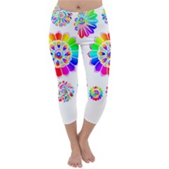 Rainbow Flowers T- Shirt Rainbow Psychedelic Floral Power Pattern T- Shirt Capri Winter Leggings  by maxcute