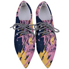 Pink Black And Yellow Abstract Painting Pointed Oxford Shoes by Jancukart