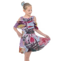 Tropical T- Shirt Tropical Sublime Floral T- Shirt Kids  Shoulder Cutout Chiffon Dress