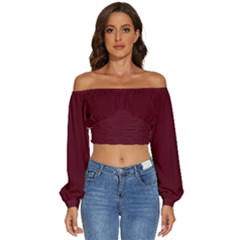 Burgundy Scarlet Long Sleeve Crinkled Weave Crop Top by BohoMe