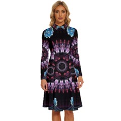 Digitalart Kaleidoscope Long Sleeve Shirt Collar A-line Dress