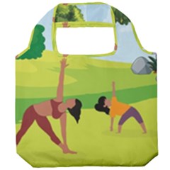 Mother And Daughter Yoga Art Celebrating Motherhood And Bond Between Mom And Daughter  Foldable Grocery Recycle Bag by SymmekaDesign