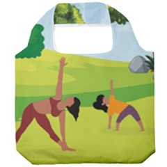 Mother And Daughter Yoga Art Celebrating Motherhood And Bond Between Mom And Daughter  Foldable Grocery Recycle Bag by SymmekaDesign