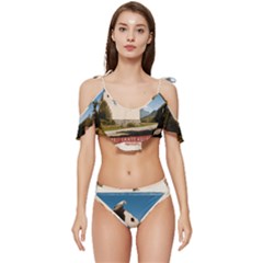  Us Ventag Eagles Travel Poster Graphic Style Redbleuwhite  Ruffle Edge Tie Up Bikini Set	