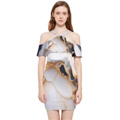 Marble Stone Abstract Gold White Color Colorful Shoulder Frill Bodycon Summer Dress by Pakemis