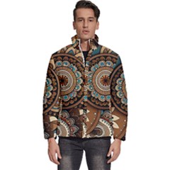 Bohemian Flair In Blue And Earthtones Men s Puffer Bubble Jacket Coat by HWDesign