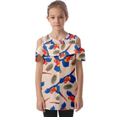 Bird Animals Parrot Pattern Fold Over Open Sleeve Top by Ravend