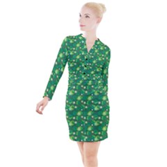 Leaf Clover Star Glitter Seamless Button Long Sleeve Dress by Pakemis