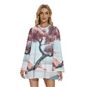 Color Snow Mountain Pretty Round Neck Long Sleeve Bohemian Style Chiffon Mini Dress View1