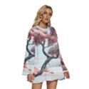 Color Snow Mountain Pretty Round Neck Long Sleeve Bohemian Style Chiffon Mini Dress View3