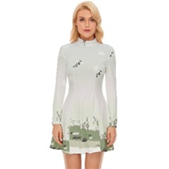 Abstract Long Sleeve Velour Longline Dress