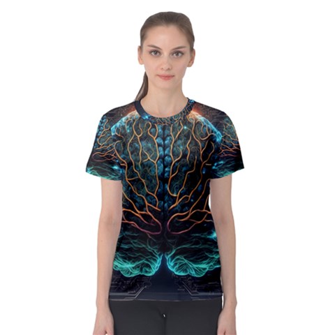 Brain Mind Technology Circuit Board Layout Patterns Women s Sport Mesh Tee by Uceng