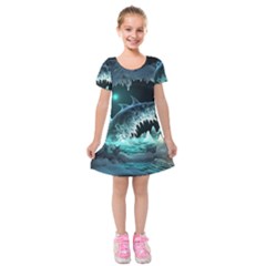 Sculpture Dinosaur Shark Frozen Winter Fantasy Kids  Short Sleeve Velvet Dress by Ravend