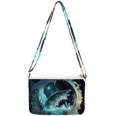 Sculpture Dinosaur Shark Frozen Winter Fantasy Double Gusset Crossbody Bag by Ravend