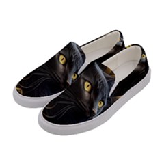 Ai Generated Cat Moon Feline Cute Women s Canvas Slip Ons by Ravend