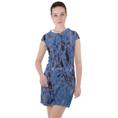 Blue Abstract Texture Print Drawstring Hooded Dress by dflcprintsclothing