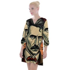 Ai Generated Nikola Tesla Tesla Nikolas Electricity Open Neck Shift Dress by danenraven