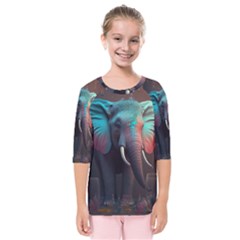 Ai Generated Elephant Tusks Trunk Wildlife Africa Kids  Quarter Sleeve Raglan Tee