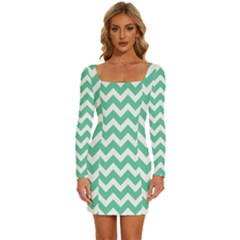 Chevron Pattern Gifts Long Sleeve Square Neck Bodycon Velvet Dress