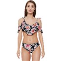 Charming and Celestial Watercolor Flowers Ruffle Edge Tie Up Bikini Set	 View1