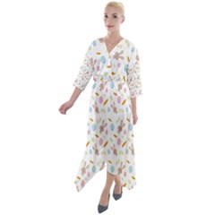 Easter Bunny Pattern Hare Easter Bunny Easter Egg Quarter Sleeve Wrap Front Maxi Dress by Ravend