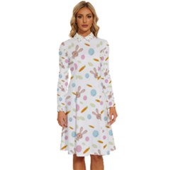 Easter Bunny Pattern Hare Easter Bunny Easter Egg Long Sleeve Shirt Collar A-line Dress